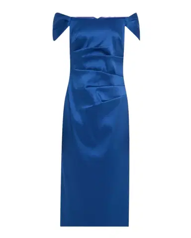 Aidan Mattox Pleated Off-Shoulder Mikado Midi Dress | Thumbnail 1 Aidan Mattox Pleated Off-Shoulder Mikado Midi Dress | Thumbnail 1