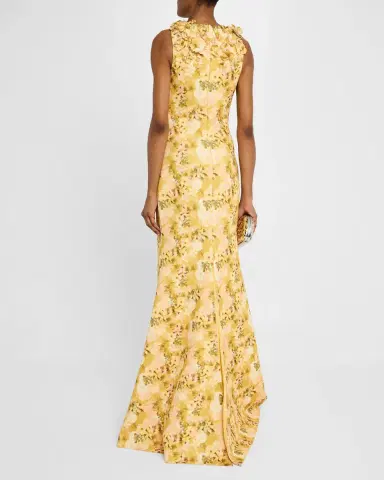 Badgley Mischka Collection Floral-Print Scuba Trumpet Gown | Thumbnail 2 Badgley Mischka Collection Floral-Print Scuba Trumpet Gown | Thumbnail 2