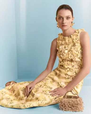 Badgley Mischka Collection Floral-Print Scuba Trumpet Gown | Thumbnail 4 Badgley Mischka Collection Floral-Print Scuba Trumpet Gown | Thumbnail 4