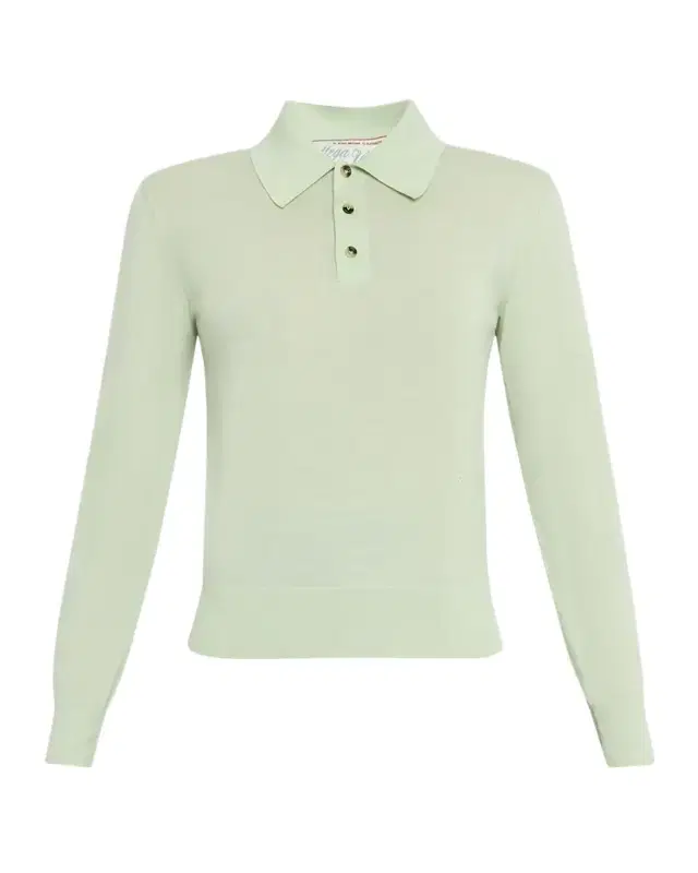 Long-Sleeve Fine Cashmere Polo Sweater