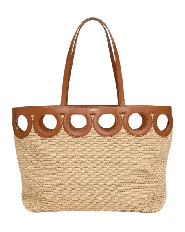 Ferragamo Gancini Frame Raffia Tote Bag