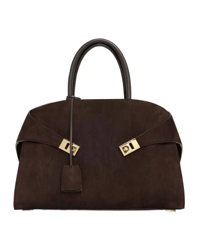 Ferragamo Hug Suede Corduroy Top-Handle Bag