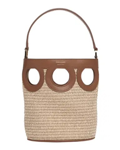 Ferragamo Gancini Frame Raffia Bucket Bag | Thumbnail 1 Ferragamo Gancini Frame Raffia Bucket Bag | Thumbnail 1