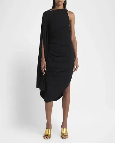 Bottega Veneta Frog Draped Matte Viscose Jersey Cape Dress | Thumbnail 2 Bottega Veneta Frog Draped Matte Viscose Jersey Cape Dress | Thumbnail 2