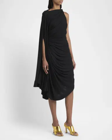 Bottega Veneta Frog Draped Matte Viscose Jersey Cape Dress | Thumbnail 4 Bottega Veneta Frog Draped Matte Viscose Jersey Cape Dress | Thumbnail 4