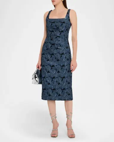 Aidan Mattox Sleeveless Floral Stretch Jacquard Midi Dress | Thumbnail 2 Aidan Mattox Sleeveless Floral Stretch Jacquard Midi Dress | Thumbnail 2