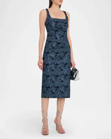 Aidan Mattox Sleeveless Floral Stretch Jacquard Midi Dress | Thumbnail 4 Aidan Mattox Sleeveless Floral Stretch Jacquard Midi Dress | Thumbnail 4