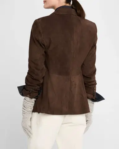 Brunello Cucinelli Suede Single-Breasted Blazer Jacket | Thumbnail 3 Brunello Cucinelli Suede Single-Breasted Blazer Jacket | Thumbnail 3