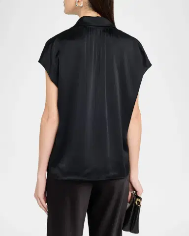 Vince Cap-Sleeve Ruched-Back Silk Blouse | Thumbnail 2