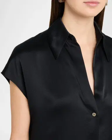 Vince Cap-Sleeve Ruched-Back Silk Blouse | Thumbnail 5