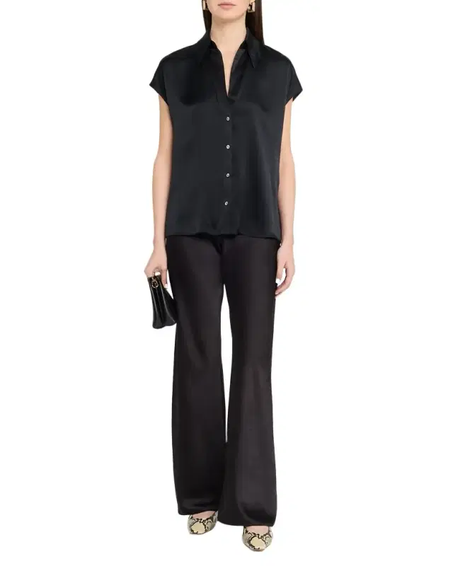 Cap-Sleeve Ruched-Back Silk Blouse