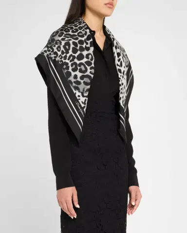 Dolce & Gabbana Leopard-Print Silk Twill Foulard Scarf | Thumbnail 3 Dolce & Gabbana Leopard-Print Silk Twill Foulard Scarf | Thumbnail 3