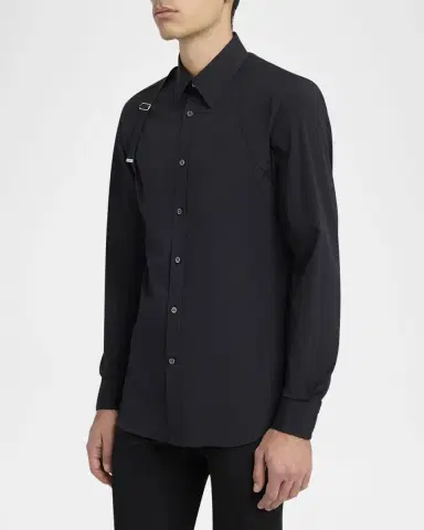 McQueen Men's Logo-Tape Harness Dress Shirt | Thumbnail 3
