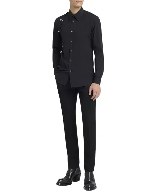 McQueen Men 's Logo-Tape Harness Dress Shirt