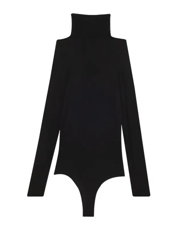 Ballet Mock-Neck Sheer Tulle Thong Bodysuit