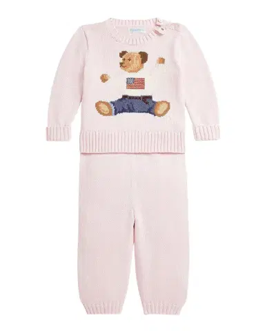 Polo Ralph Lauren Girl's Flag Bear Intarsia Knit Sweater and Pants Set, Size 3M-24M | Thumbnail 1