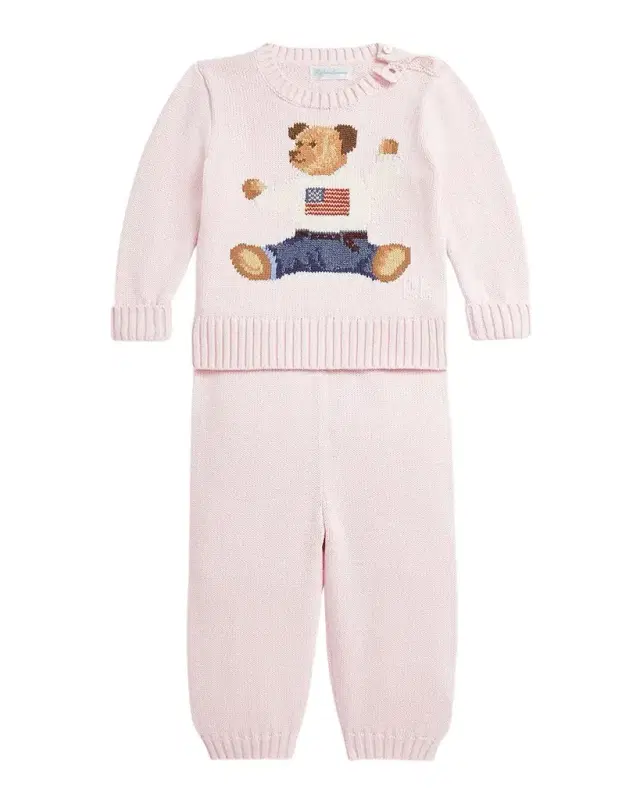 Polo Ralph Lauren Girl's Flag Bear Intarsia Knit Sweater and Pants Set, Size 3M-24M