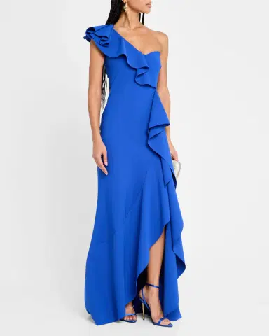 Chiara Boni La Petite Robe Kafu One-Shoulder Ruffle Gown | Thumbnail 4
