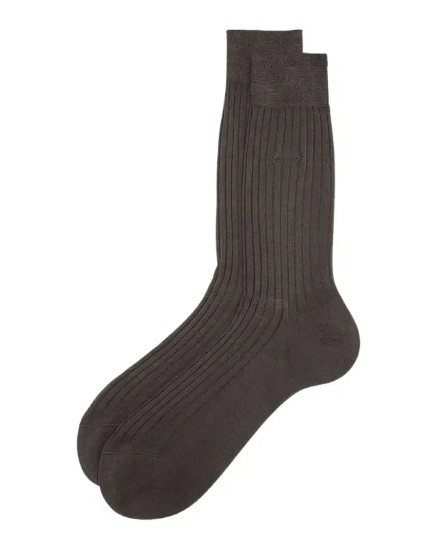 Brioni Men's Ribbed Cotton Crew Socks