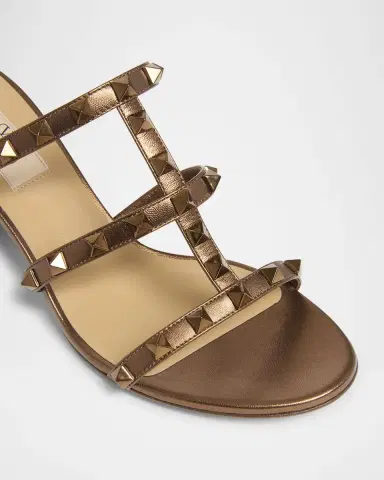 Valentino Garavani Rockstud Caged Metallic Leather Slide Sandals | Thumbnail 5 Valentino Garavani Rockstud Caged Metallic Leather Slide Sandals | Thumbnail 5