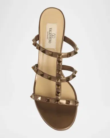 Valentino Garavani Rockstud Caged Metallic Leather Slide Sandals | Thumbnail 6 Valentino Garavani Rockstud Caged Metallic Leather Slide Sandals | Thumbnail 6