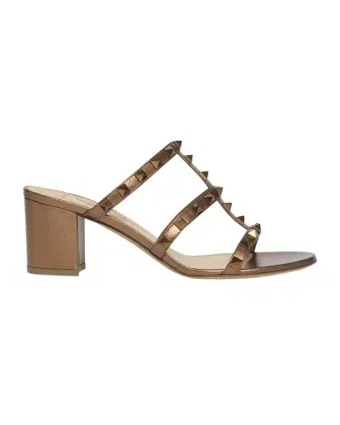 Valentino Garavani Rockstud Caged Metallic Leather Slide Sandals | Thumbnail 1 Valentino Garavani Rockstud Caged Metallic Leather Slide Sandals | Thumbnail 1