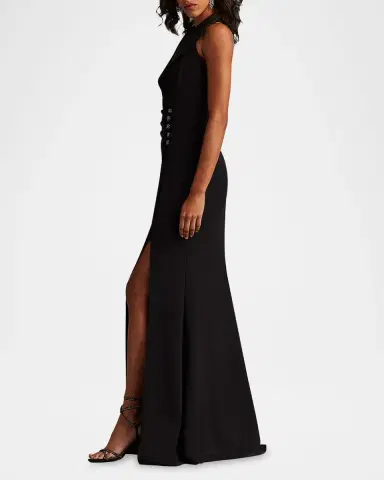 Tadashi Shoji Pleated Jewel-Embellished Crepe Tuxedo Gown | Thumbnail 3