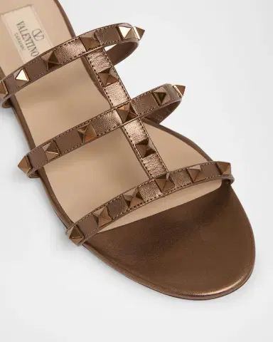 Valentino Garavani Rockstud Metallic City Flat Slide Sandals | Thumbnail 5 Valentino Garavani Rockstud Metallic City Flat Slide Sandals | Thumbnail 5
