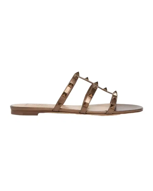 Valentino Garavani Rockstud Metallic City Flat Slide Sandals