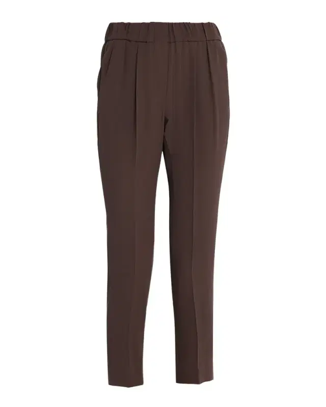 Brunello Cucinelli Silk Crepe Cady Straight-leg Ankle Pull-On Pants