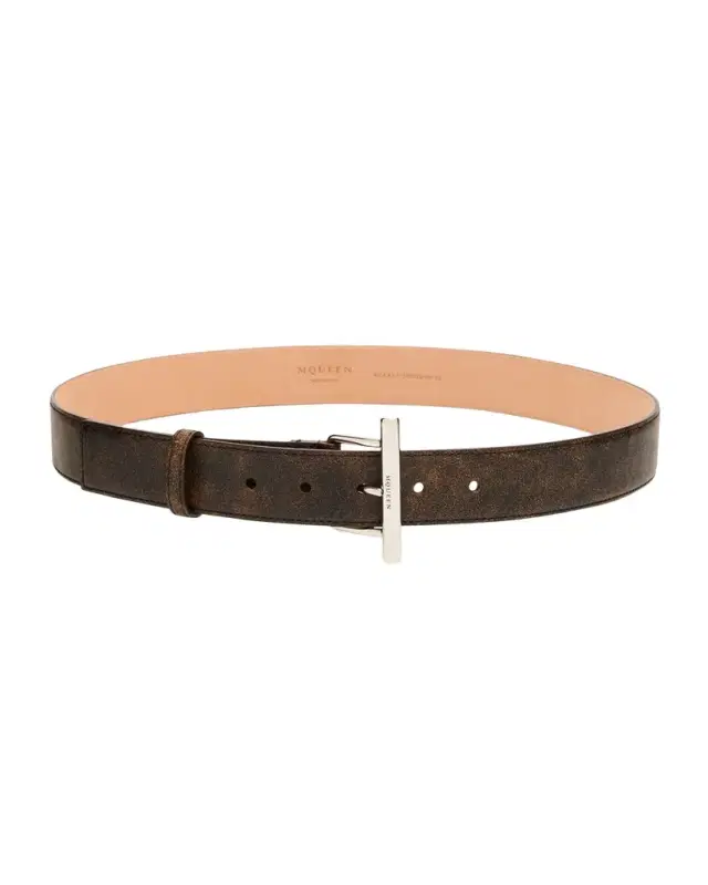 McQueen T-Bar Skinny Leather Belt