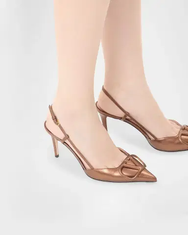 Valentino Garavani V-Logo Metallic Leather Slingback Pumps | Thumbnail 2 Valentino Garavani V-Logo Metallic Leather Slingback Pumps | Thumbnail 2