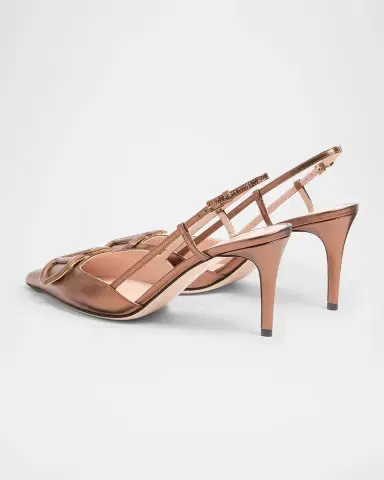 Valentino Garavani V-Logo Metallic Leather Slingback Pumps | Thumbnail 4 Valentino Garavani V-Logo Metallic Leather Slingback Pumps | Thumbnail 4