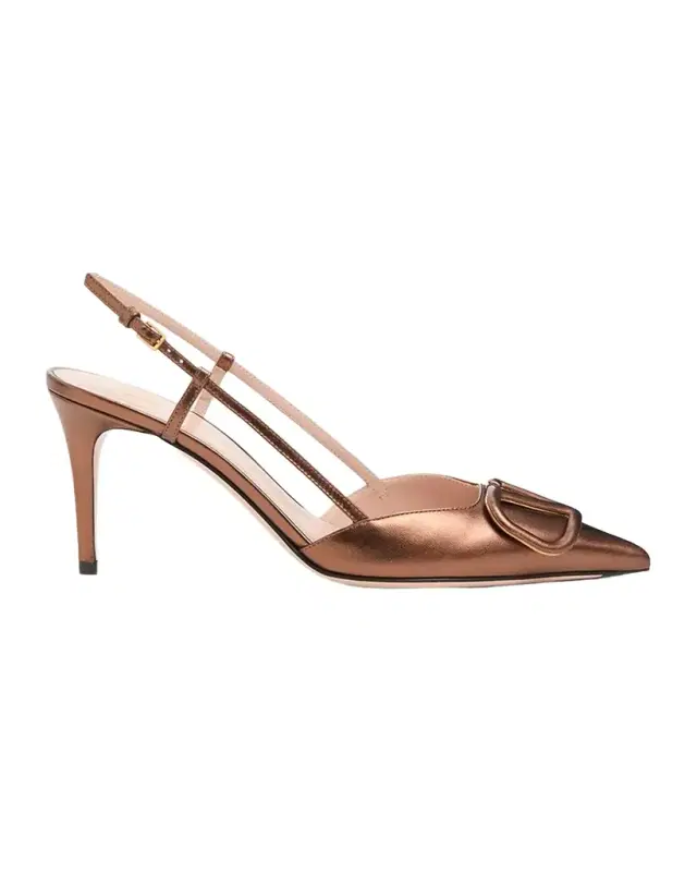 V-Logo Metallic Leather Slingback Pumps