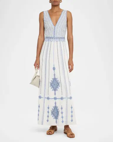 Emporio Sirenuse Nellie Astragal Embroidered Sleeveless Maxi Dress | Thumbnail 2 Emporio Sirenuse Nellie Astragal Embroidered Sleeveless Maxi Dress | Thumbnail 2