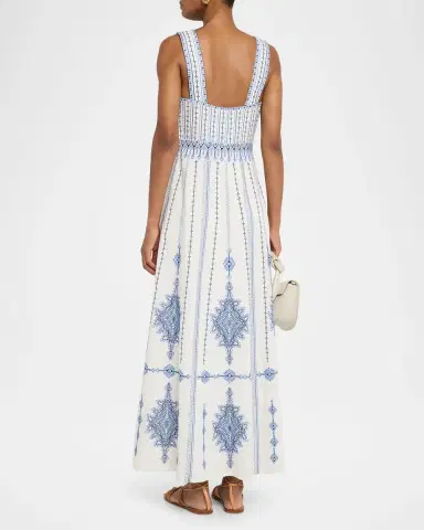 Emporio Sirenuse Nellie Astragal Embroidered Sleeveless Maxi Dress | Thumbnail 3 Emporio Sirenuse Nellie Astragal Embroidered Sleeveless Maxi Dress | Thumbnail 3