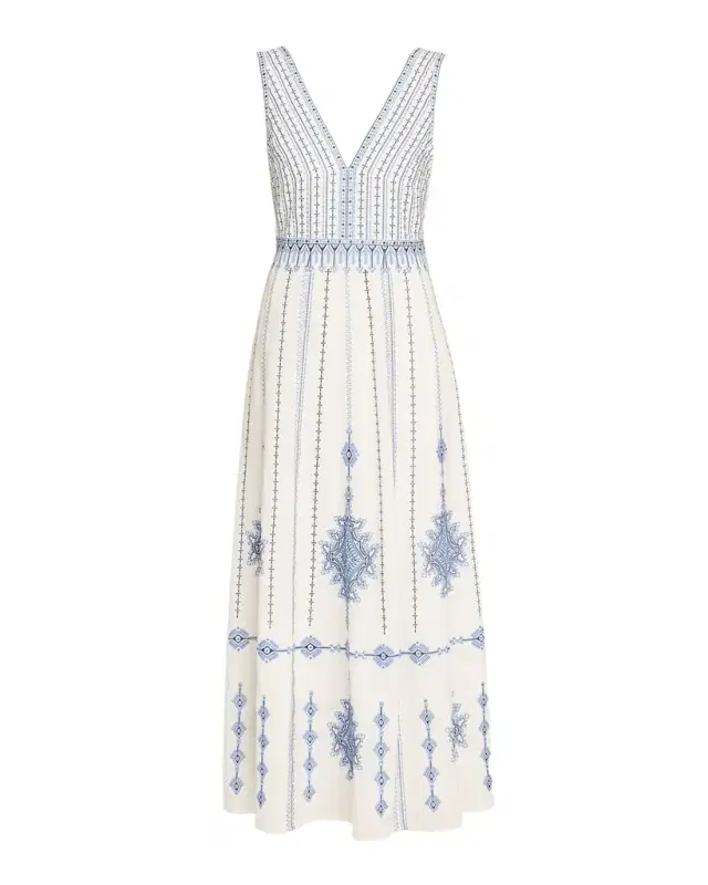 Nellie Astragal Embroidered Sleeveless Maxi Dress