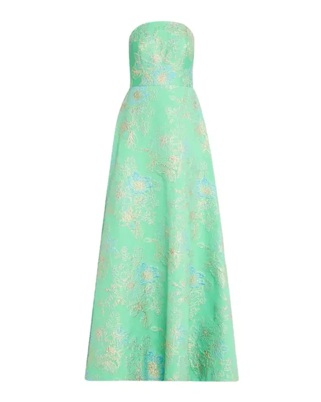 Rickie Freeman for Teri Jon Strapless Metallic Floral Jacquard Gown