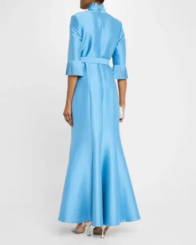 Badgley Mischka Pleated-Trim Trumpet Mikado Gown | Thumbnail 3