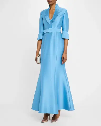 Badgley Mischka Pleated-Trim Trumpet Mikado Gown | Thumbnail 4