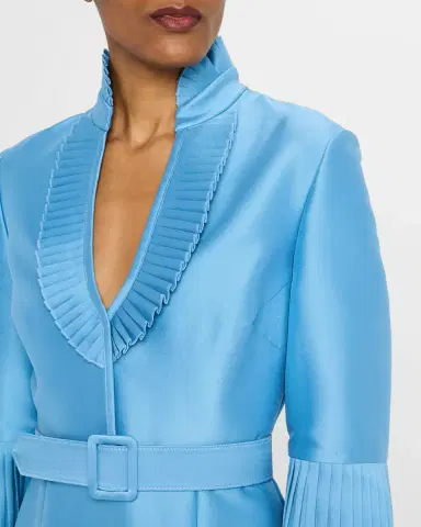 Badgley Mischka Pleated-Trim Trumpet Mikado Gown | Thumbnail 5