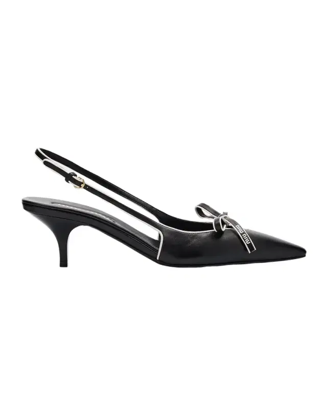 Nappa Leather Bow Slingback Pumps