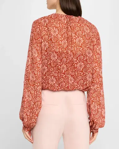 Veronica Beard Calvin Printed Long-Sleeve Blouse | Thumbnail 3