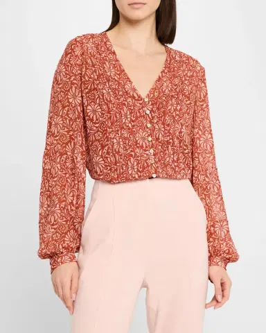 Veronica Beard Calvin Printed Long-Sleeve Blouse | Thumbnail 4