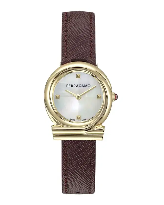 Gancini Twisted 28MM IP Yellow Gold Mother of Pearl Watch