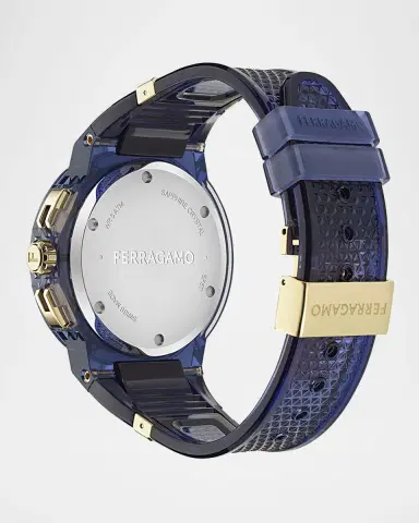 Ferragamo F-80 44mm Translucent Blue Bioplastic Chronograph Watch | Thumbnail 4 Ferragamo F-80 44mm Translucent Blue Bioplastic Chronograph Watch | Thumbnail 4