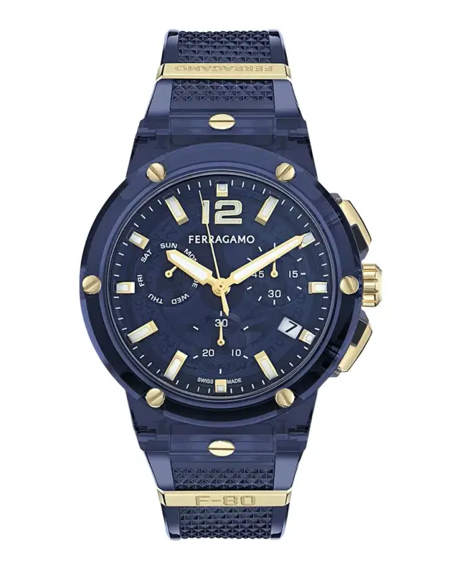 Ferragamo F-80 44mm Translucent Blue Bioplastic Chronograph Watch