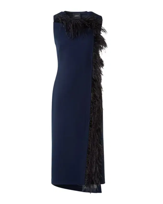 Asymmetric Double-Face Wool Midi Dress
