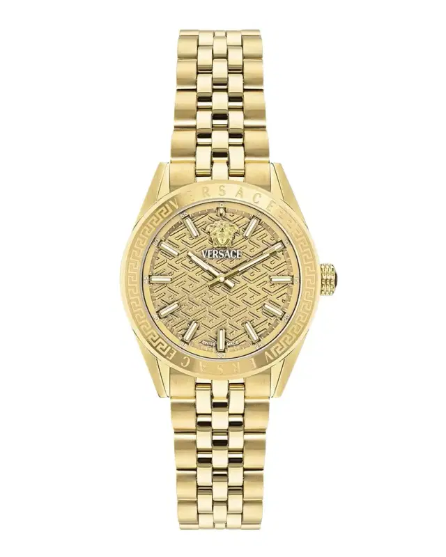 Versace V-Code 36mm IP Yellow Gold Bracelet Watch