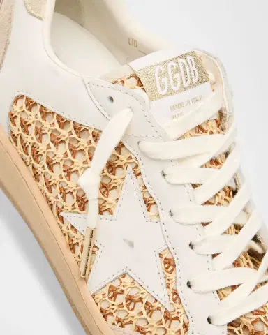Golden Goose Ball Star Raffia Net Leather Low-Top Sneakers | Thumbnail 3 Golden Goose Ball Star Raffia Net Leather Low-Top Sneakers | Thumbnail 3